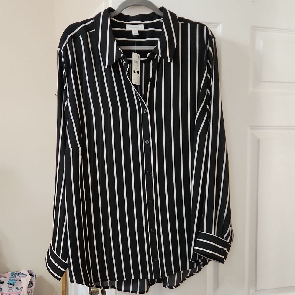 Striped Black Button-Down Shirt - Women